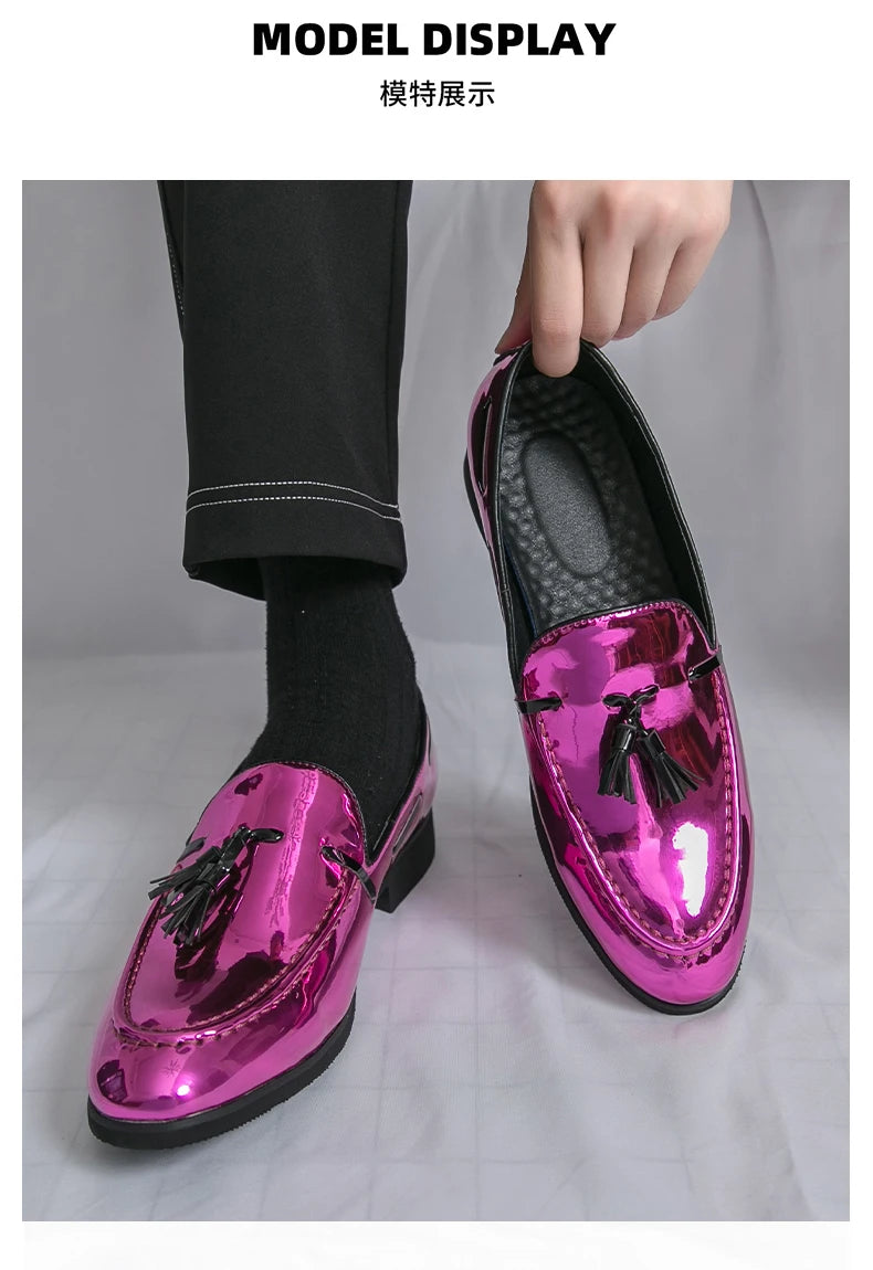 Zapatos Hombre Charol Morados Lujo Boda Fiesta Punta Puntiaguda | Talla 47