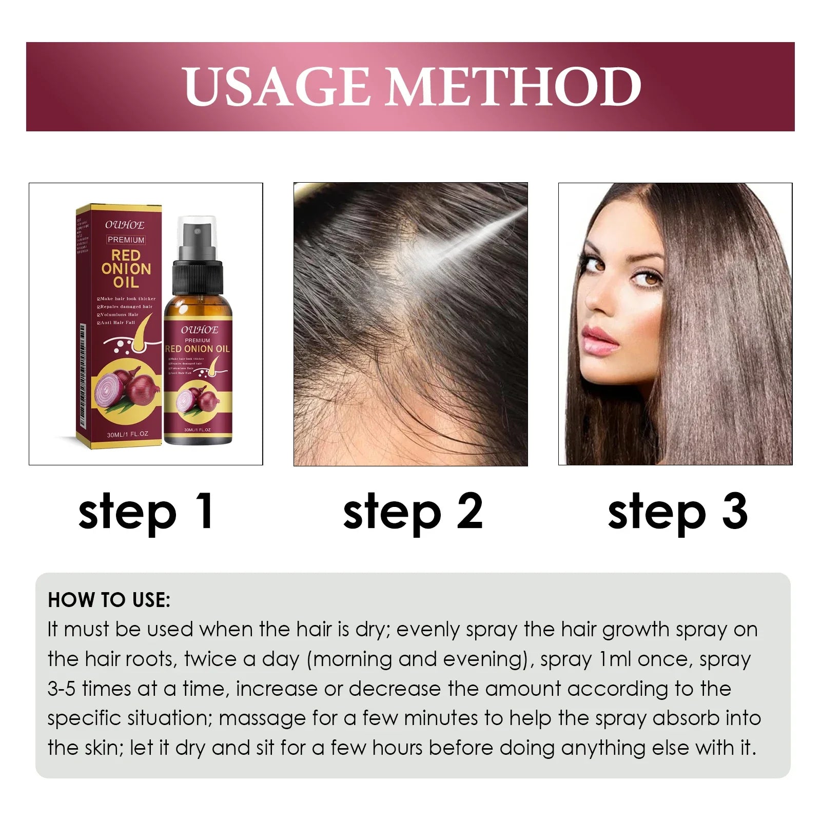 Spray para el cuidado del aceite esencial para el crecimiento del cabello, cebolla roja, previene la caída del cabello, nutre las raíces, mejora la textura del cabello, productos para el cuidado
