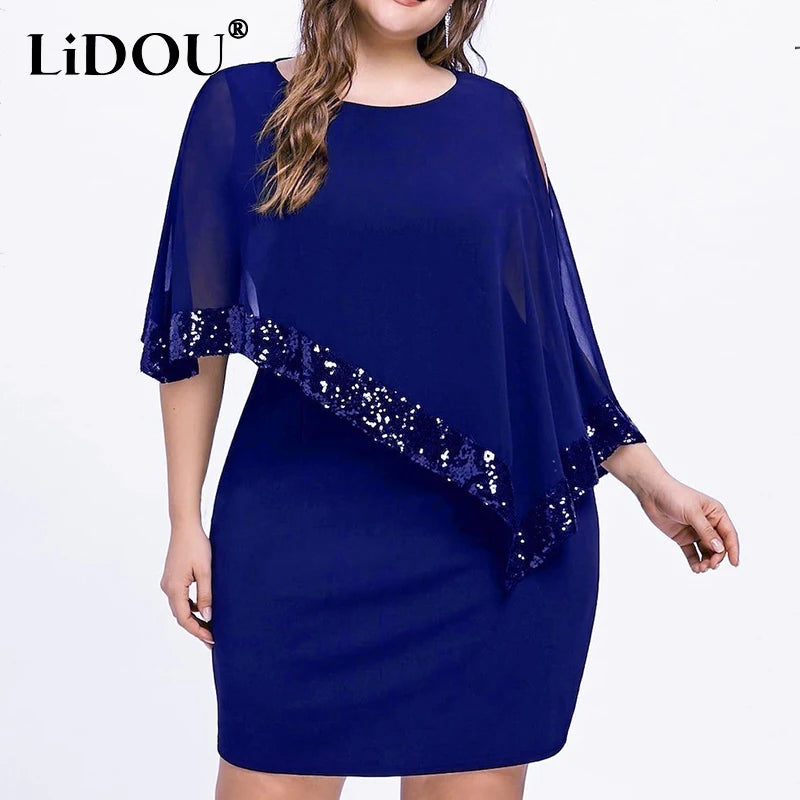 Vestido de Fiesta | Talla Grande | Lentejuelas y Hombros Descubiertos
