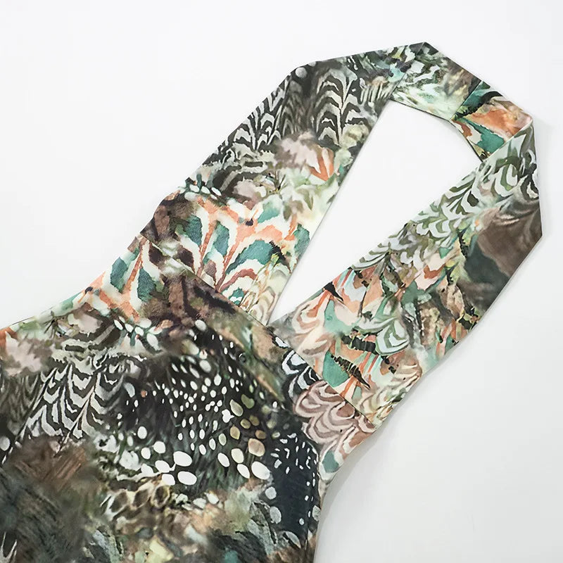 Vestido largo elegante con estampado abstracto para mujer, falda larga dividida con escote en V profundo y espalda descubierta, vestido informal de estilo francés a la moda de verano