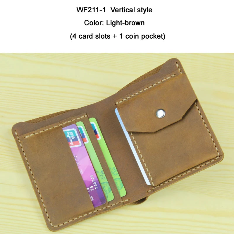 Cartera de Cuero Crazy Horse para Hombre | Hecha a Mano | Clips de Cuero | Bolsillo Vertical