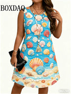 Vestido de Conchas Marinas Bohemio | Sin Mangas para Playa y Fiesta | Midi Holgado Talla Grande | Tico Trendy
