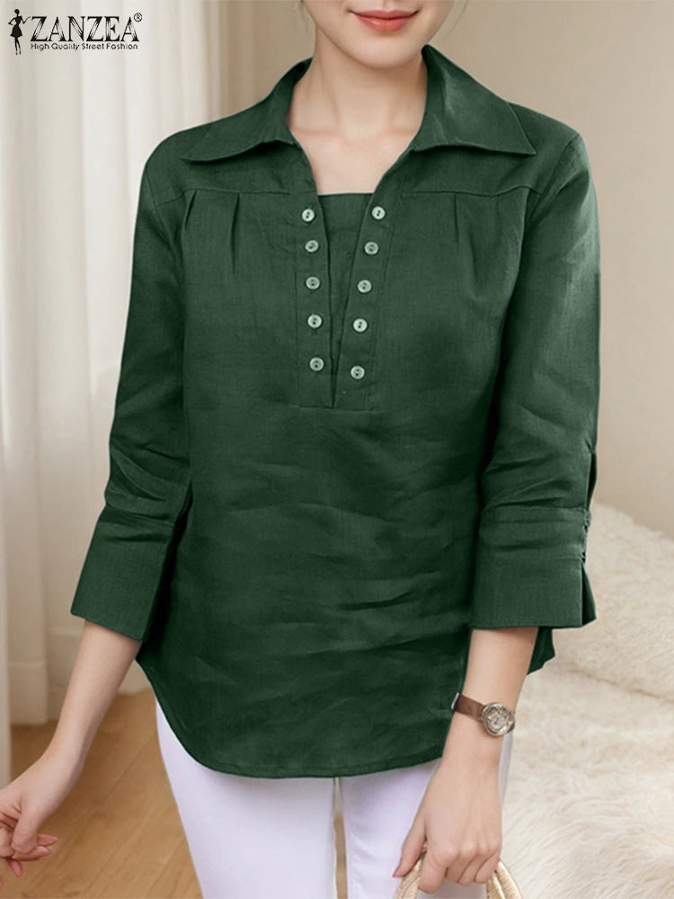 Blusa de Oficina para Mujer 2025 | Cuello Solapa y Manga 3/4 | Tallas Grandes | Ticotrendy