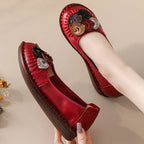 Mocasines Étnicos de Cuero Genuino para Mamá | Punta Redonda | Antideslizantes | Verano 2025