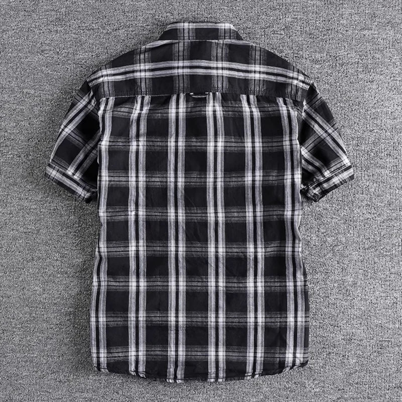 Camiseta Cuadros Vintage Hombre | Algodón Lavado | Dos Bolsillos | Estilo Costa Oeste | Ticotrendy