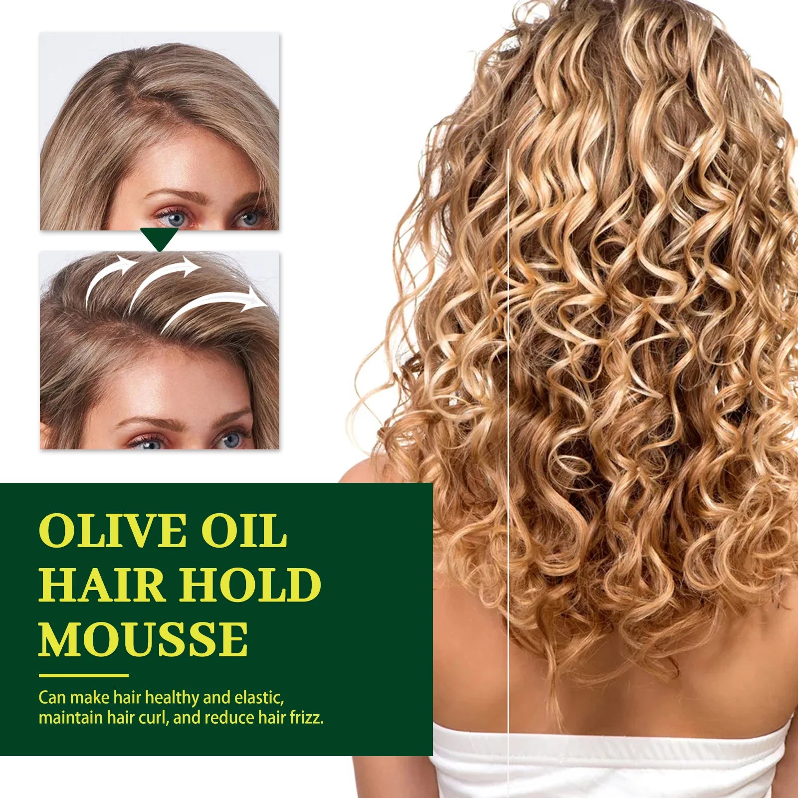 Mousse para peinar el cabello con aceite de oliva, estilismo duradero, reduce el Frizz, previene la rotura del cabello, mantiene los rizos del cabello, mantiene la Mousse para sujetar