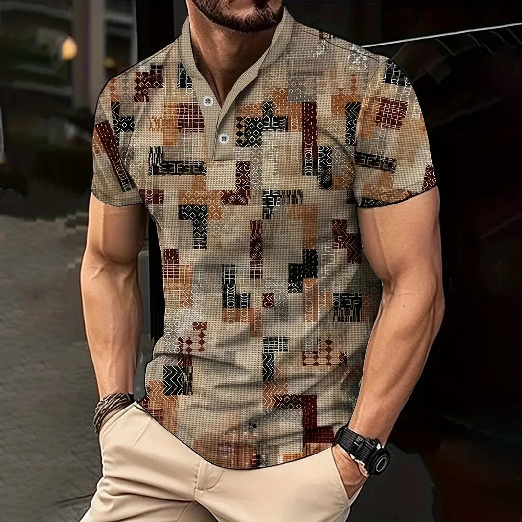 Polo Vintage Hombre Verano | Diseño Estampado Informal Manga Corta Transpirable