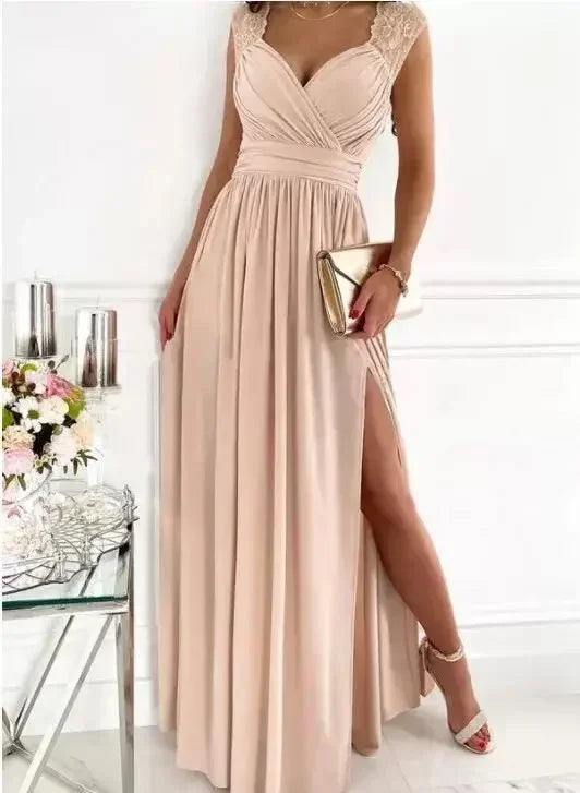 Vestido de Verano 2025 con Encaje | Abertura y Escote en V | Elegante