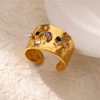 Anillo Ticotrendy Geométrico | Multicapa Circón | Grueso Acero Inox Oro