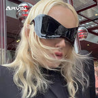 Gafas Sol Gran Tamaño Sin Montura Futuristas | PUNK Y2K Plateadas UV400 Espejo