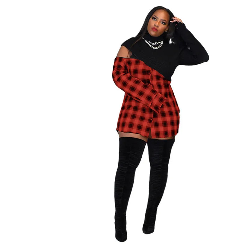 Vestidos de S-3XL de talla grande para mujer, minivestidos de cumpleaños a cuadros de retazos, trajes de Club, ropa de primavera, venta al por mayor, envío directo, 2022