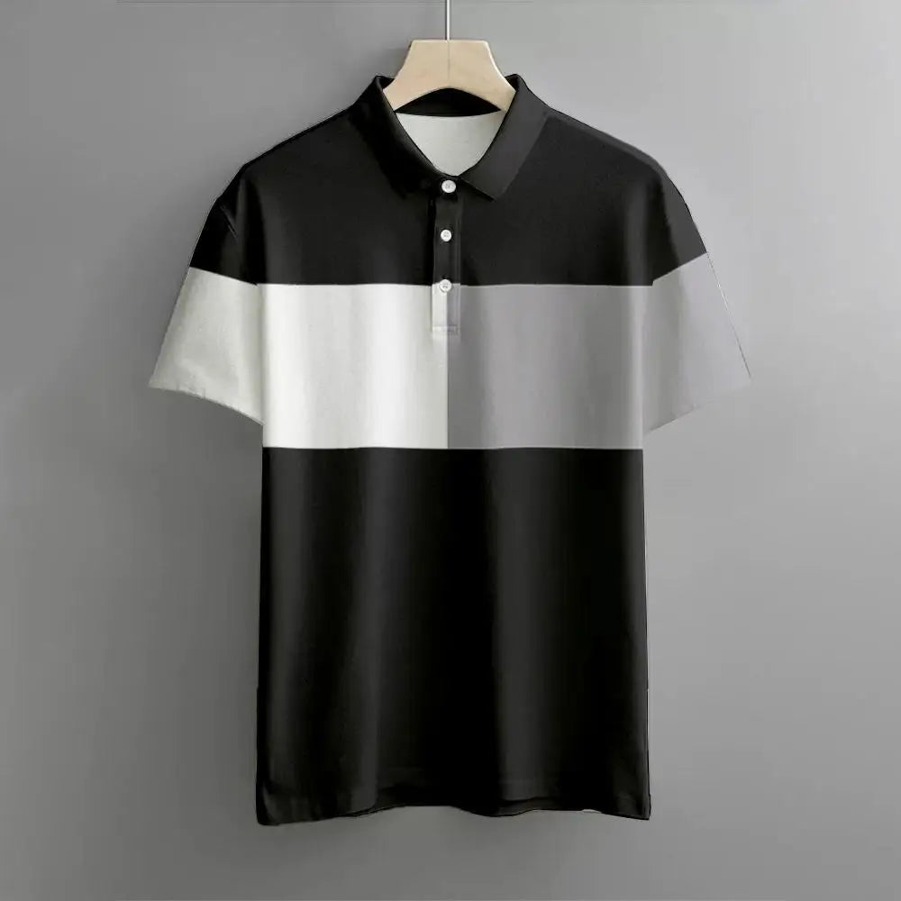Polo Hombre Golf Casual Negocios Manga Corta Rayas | Respirable Elástico