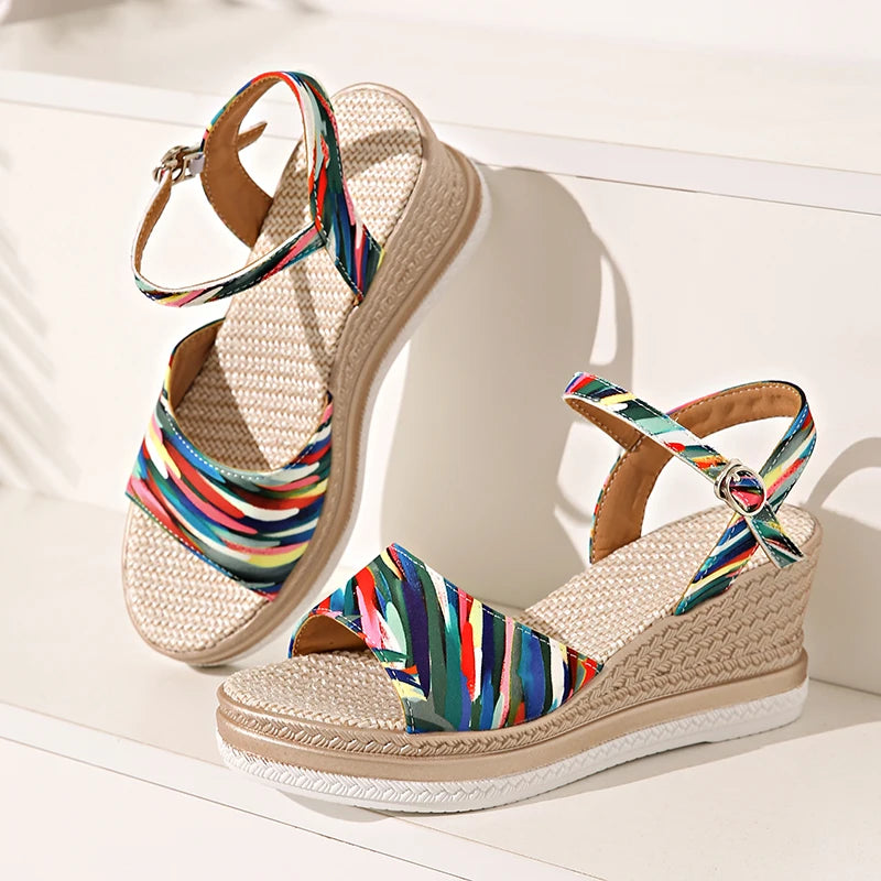 Sandalias de Cuña con Plataforma Estampado Leopardo para Mujer