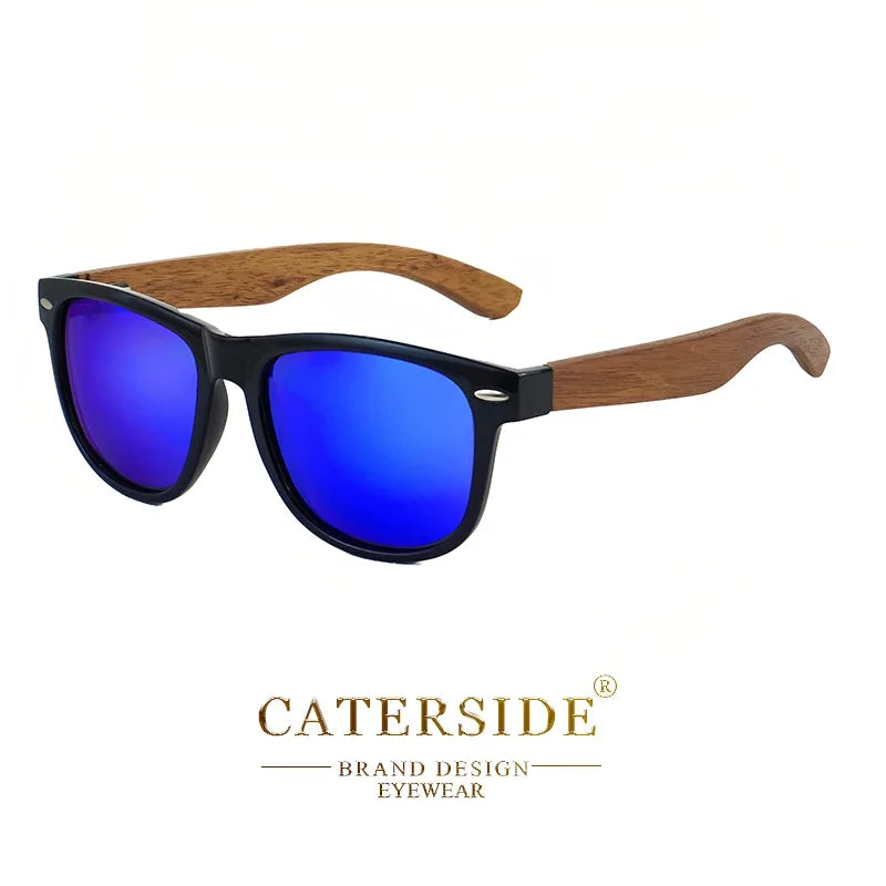 Gafas de Sol CATERSIDE Retro | Madera Natural y Montura TR90 | Lentes Polarizadas Ovaladas