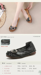 Mocasines Planos Florales de Cuero Genuino | Hechos a Mano | Talla 41 | Estilo Retro