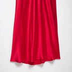 Vestido Rojo Satinado | Cuello en V y Cremallera Trasera | Tropical 2025