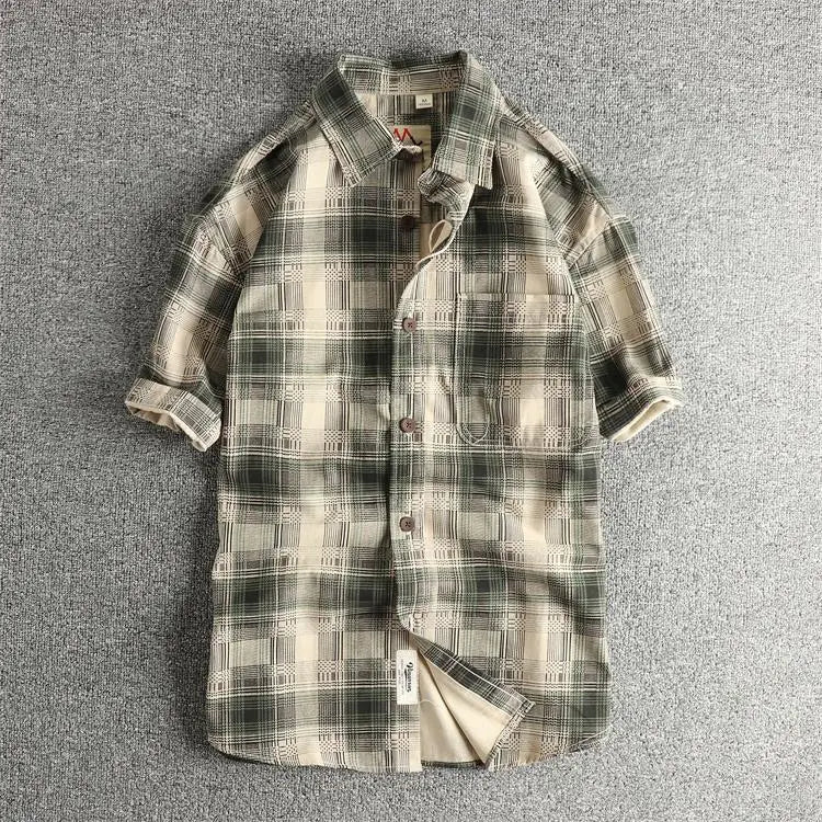Camisa Retro Hombre | Cuadros Tartán | Algodón Tejido | Corte Holgado | Ticotrendy