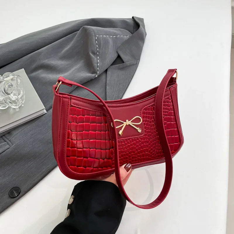 Bolso De Hombro Mujer Estampado Cocodrilo Lazo Vintage Pequeño
