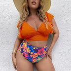 Bikini de Talla Grande con Volantes - Estampado y Tiro Alto para Playa