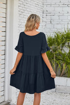 Vestido Midi de Playa | Algodón Liso Cuello V | Mangas Cortas con Volantes | Tico Trendy