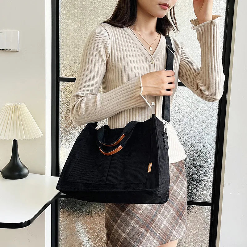 Bolso Hombro Pana Mujer Gran Capacidad Estilo Mensajero