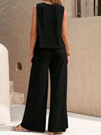 Ticotrendy: Conjunto Elegante de Pantalón y Top Sin Mangas | Color Sólido Verano 2025
