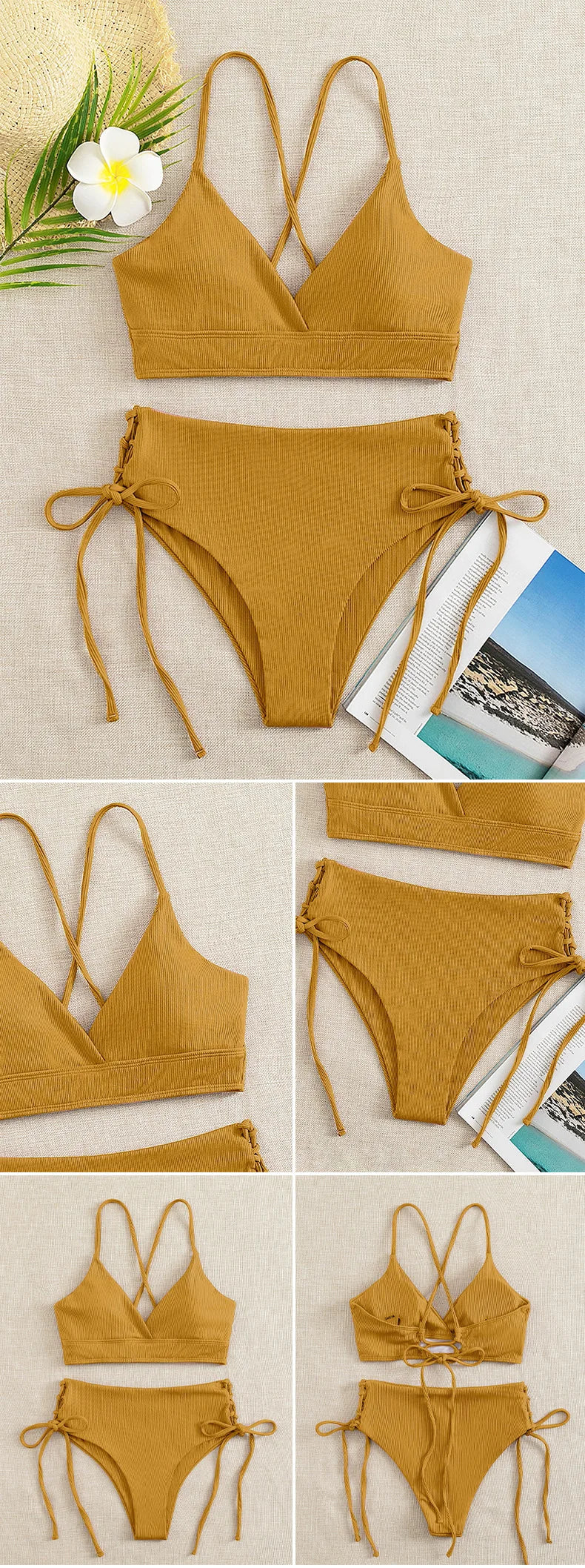 Bikini con Cordones y Cuello en V Profundo - Triangulares