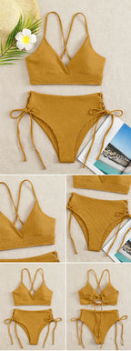 Bikini con Cordones y Cuello en V Profundo - Triangulares