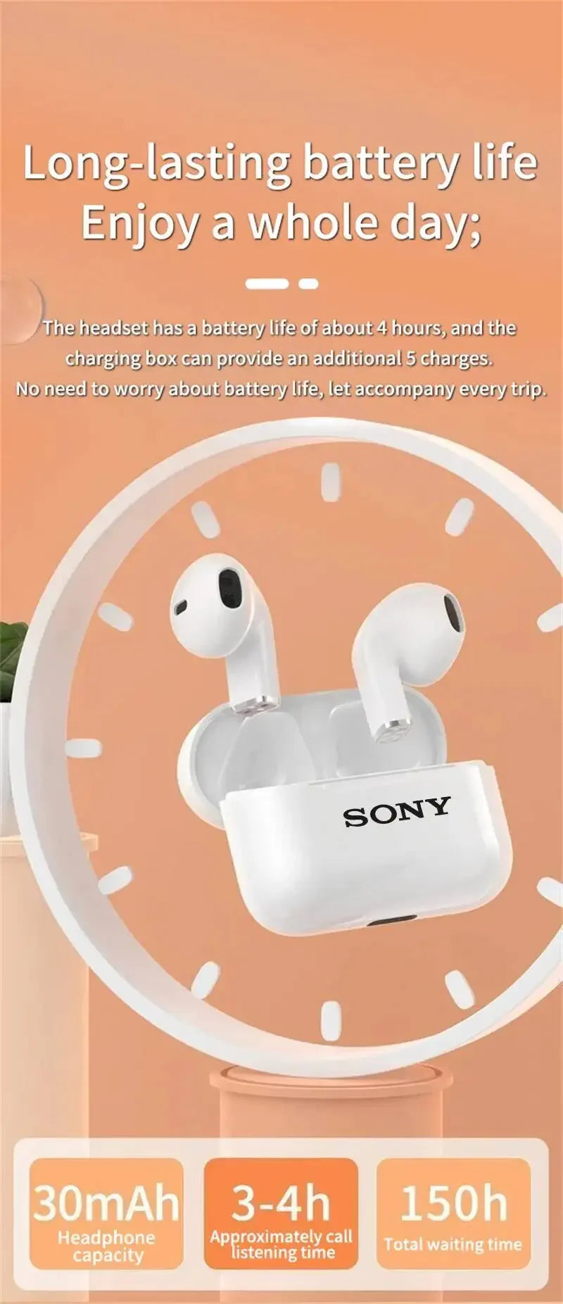 Auriculares SONY TWS Inalámbricos | Reducción de Ruido | BT5.0 | 200mAh | Compatibilidad Universal