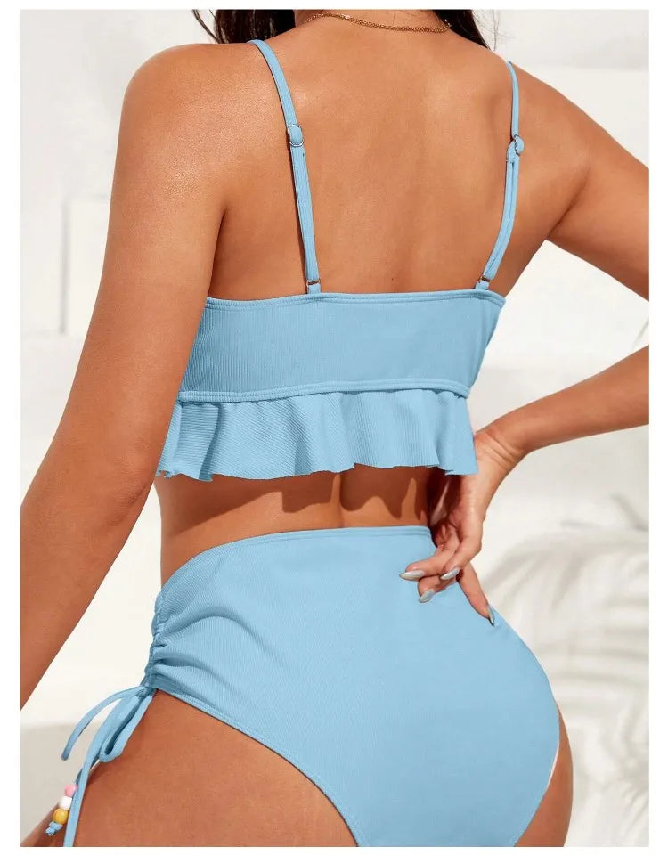 Bikini con Cordón y Volantes - Traje de Baño Sexy para el Verano Tico