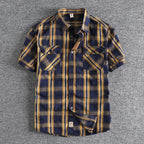Camiseta Cuadros Vintage Hombre | Algodón Lavado | Dos Bolsillos | Estilo Costa Oeste | Ticotrendy