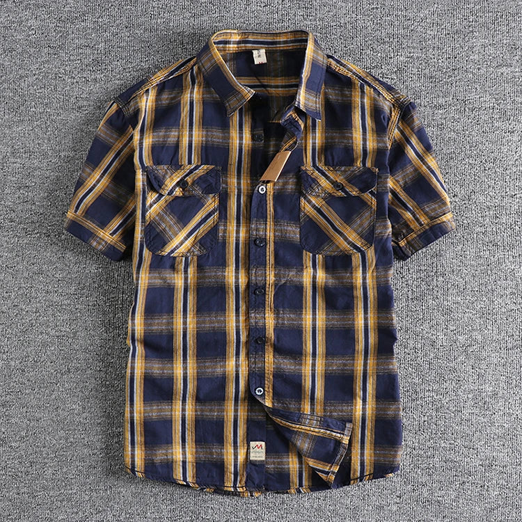 Camiseta Cuadros Vintage Hombre | Algodón Lavado | Dos Bolsillos | Estilo Costa Oeste | Ticotrendy