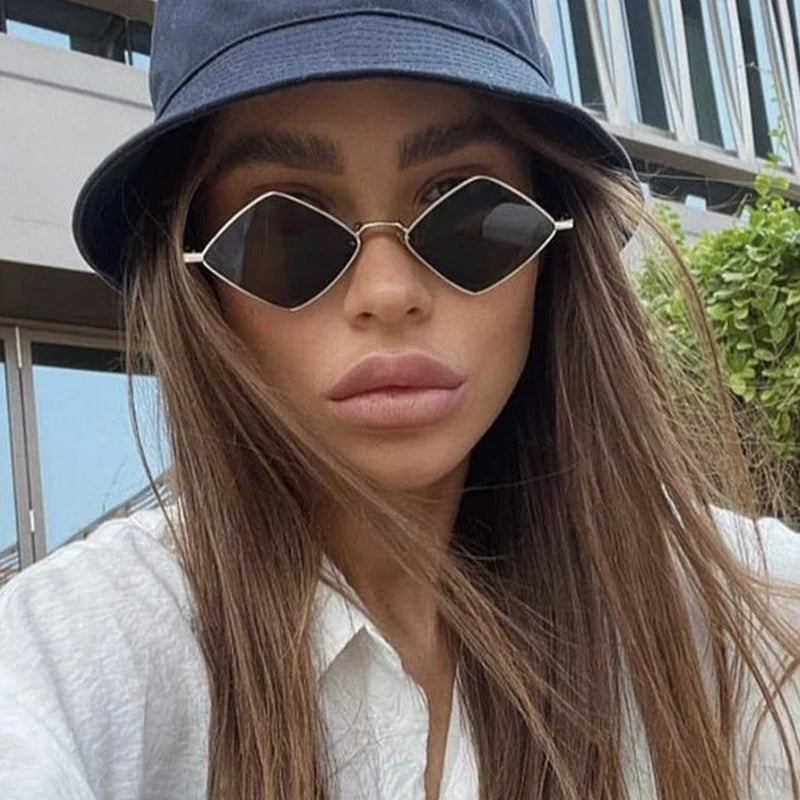Gafas Sol Punk Rombo Pequeño Marco Metálico | Diseñador Tendencia UV400 Para Conducir