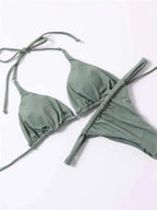 Conjunto de Bikini de Color Liso con Correa para Playa