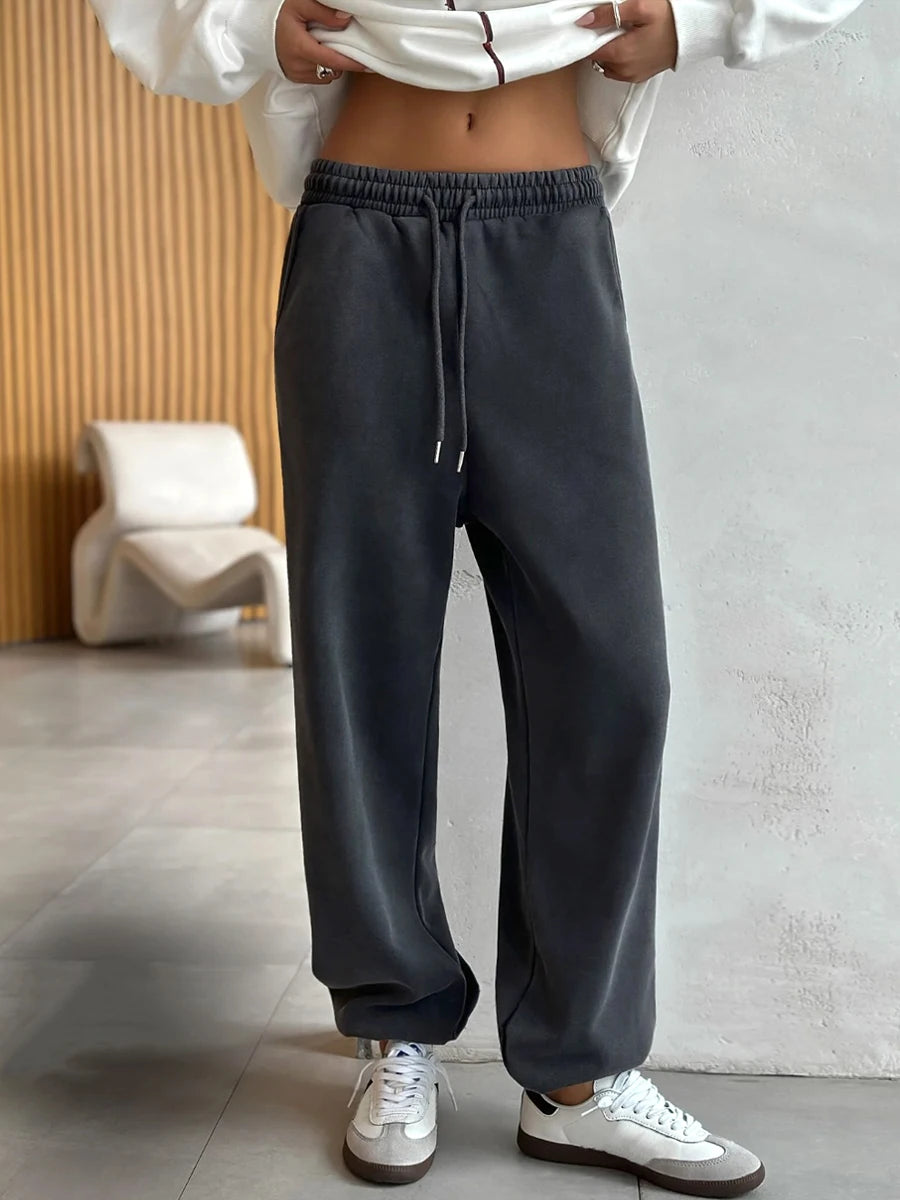 Pantalón Chándal 80% Algodón | Oversize Elástico | Cintura Alta Vintage | Gris y Blanco | Ticotrendy