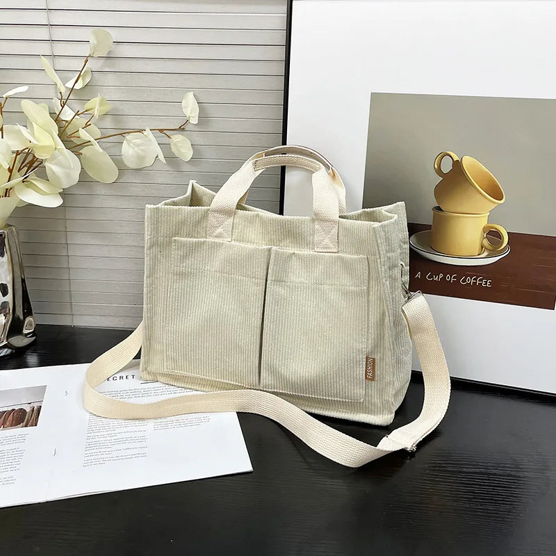 Bolso Hombro Pana Mujer Gran Capacidad Estilo Mensajero
