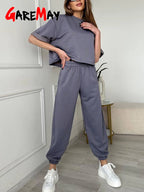 Conjunto 2 Piezas Algodón Oversize | Top y Pantalón Casual | Gris/Blanco | Verano 2025 | Ticotrendy