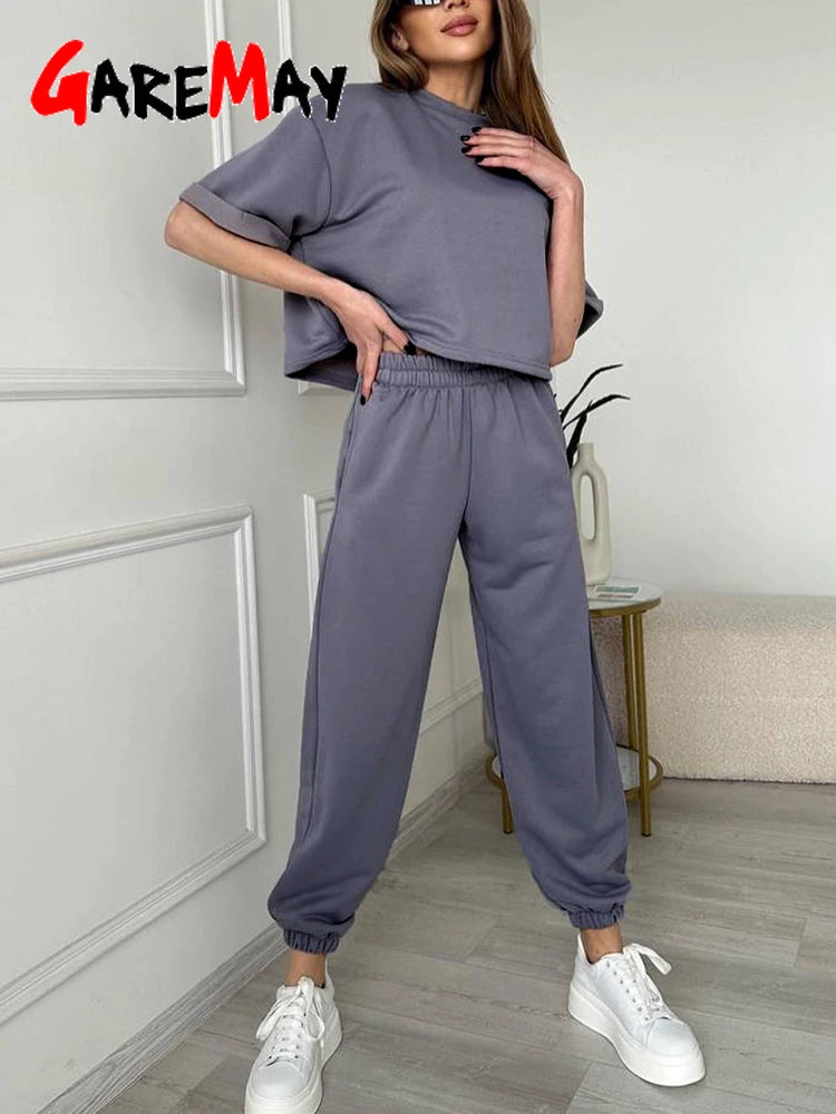 Conjunto 2 Piezas Algodón Oversize | Top y Pantalón Casual | Gris/Blanco | Verano 2025 | Ticotrendy