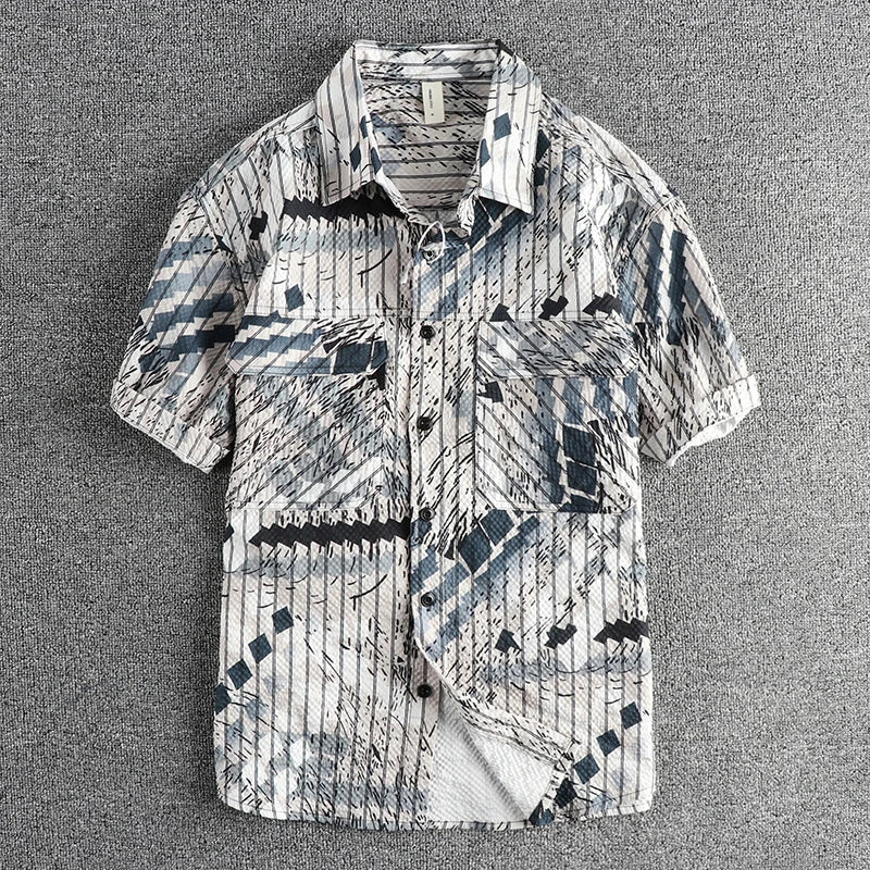 Camisa Carga Hombre | Rayas Verticales | Tela Seersucker | Manga Corta | Ticotrendy
