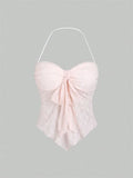 Top Halter Encaje Lazo | Estampado Floral Y2K | Espalda Descubierta | Ticotrendy