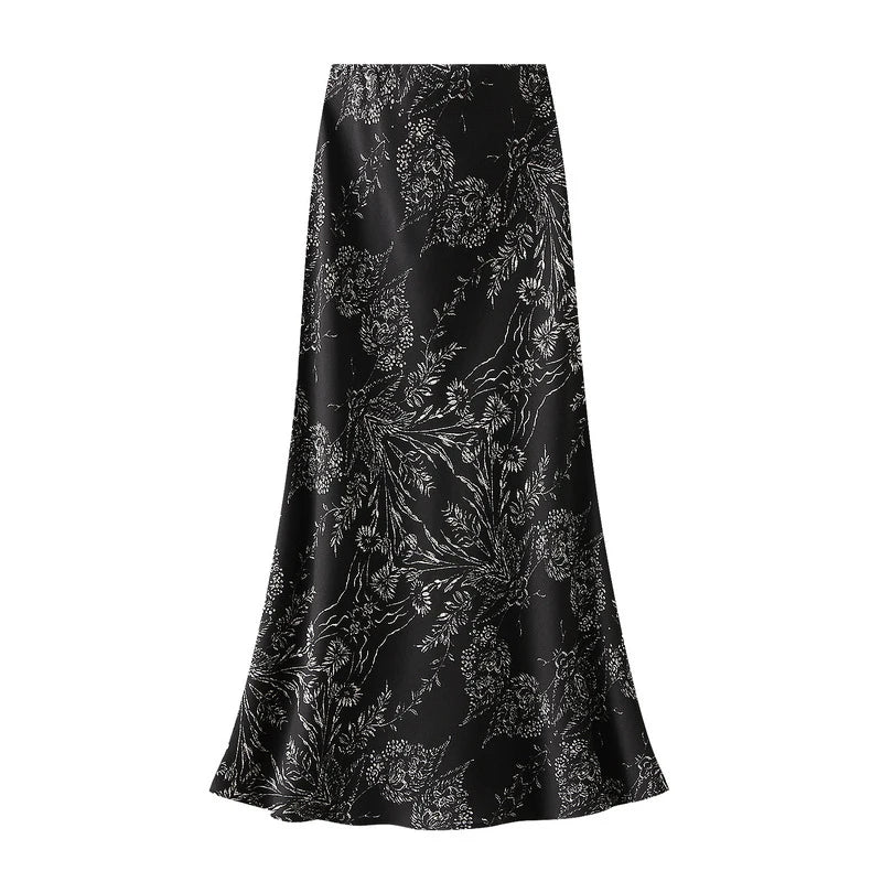 Falda Vintage de Satén | Estampado Floral Elegante