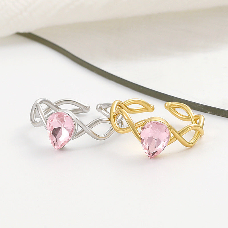 Anillos de cobre con corona de princesa de circón rosa dulce para mujeres y niñas, anillo abierto ajustable para dedo, accesorios, regalos para niños y amigos