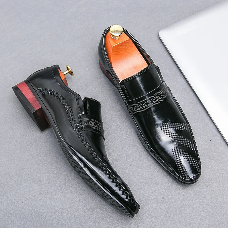 Mocasines Negros Hombre Piel Dividida Puntiagudos Formales Negocios | Sin Cordones