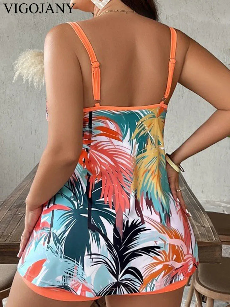 Tankini Estampado con Aberturas | Azul y Naranja