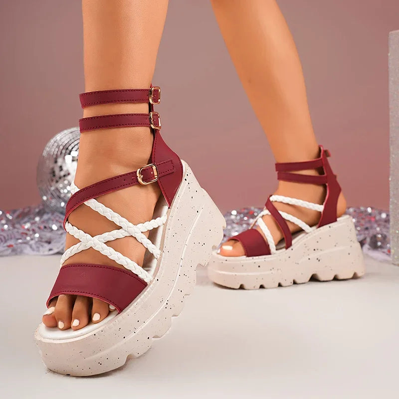 Sandalias Plataforma Gruesa Banda Cruzada | Tacón Súper Alto Estilo Gladiador