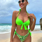 Bikini de Neón con Lazo Lateral y Estampado de Cachemira Push Up