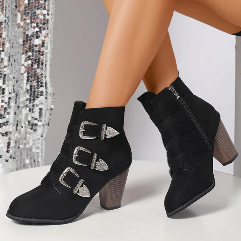 Botines de Tacón Alto Elegantes | Hebilla Decorativa | Mujer