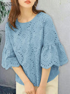 Blusa Bohemia Encaje Crochet Manga Tres Cuartos Estilo Patchwork Mujer