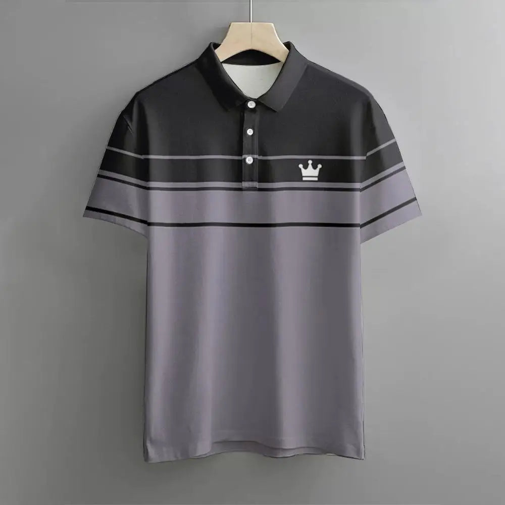 Polo Hombre Golf Casual Negocios Manga Corta Rayas | Respirable Elástico