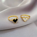 Anillos simples de corazón de amor de concha de acero inoxidable para mujeres y niñas, anillos de concha blanca y negra, regalos de joyería para amigos